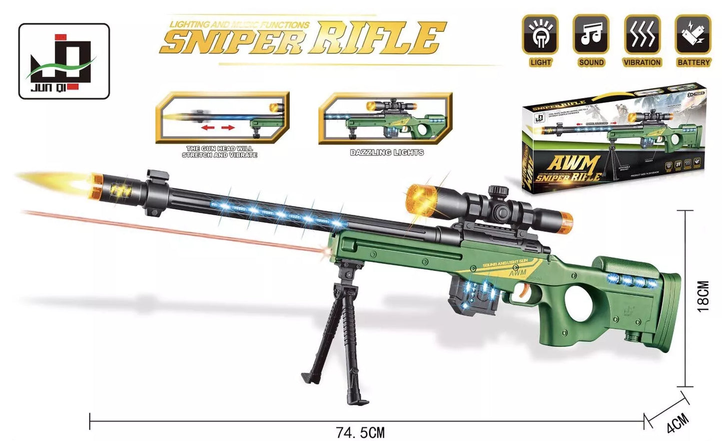 KidS Toy AWM Sniper Rifle Toy Gun With Lighting & Music Function - 75cm Long